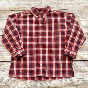 Ralph Lauren Red Navy Plaid Button Down Shirt Boy’s Sz 2 2T